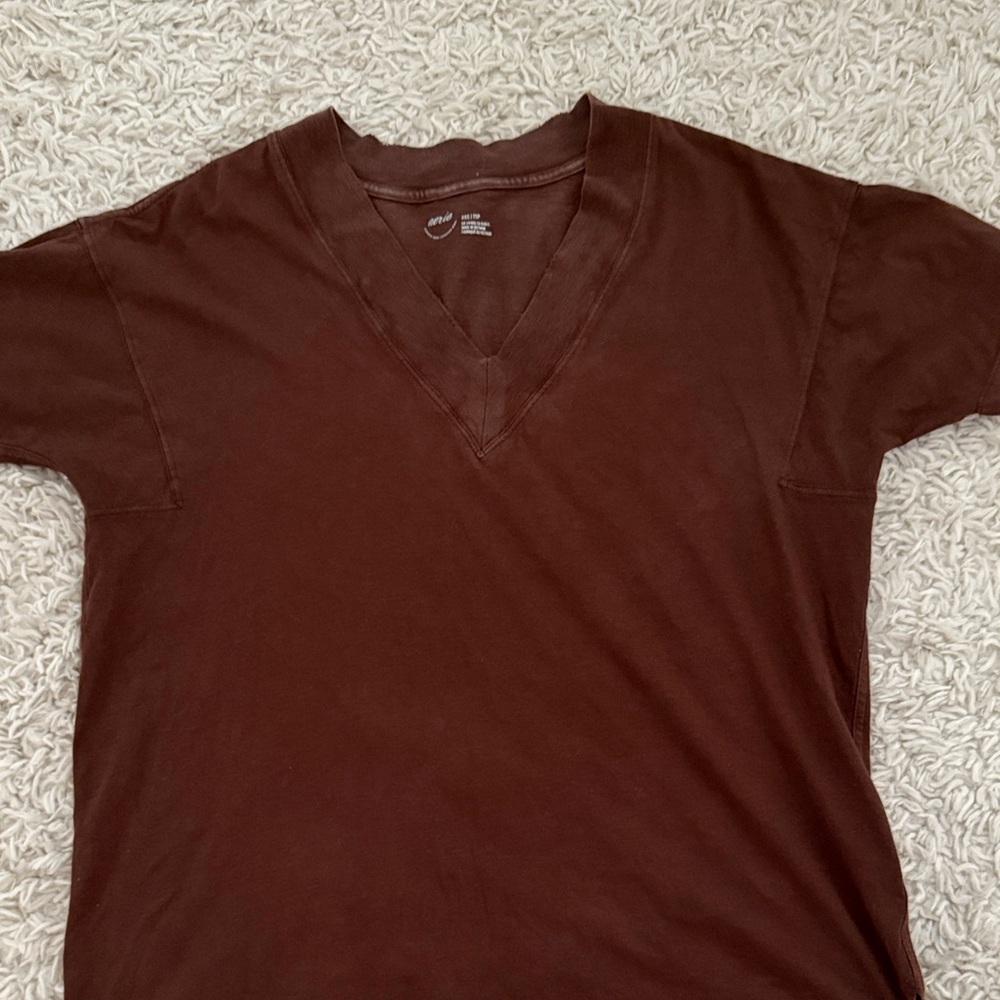 Aerie Brown V-Neck T-Shirt